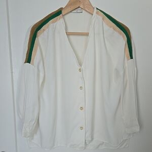 White and Green Women's Top